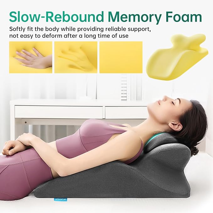 MOONYOOY Memory Foam Ergonomic Rest Pillow for Sleeping, Acid Reflux & GERD Relief - Elevation Bed Support Pillow for Back Pain, Post Surgery Recovery, Reading with Removable Washable Cover Gray