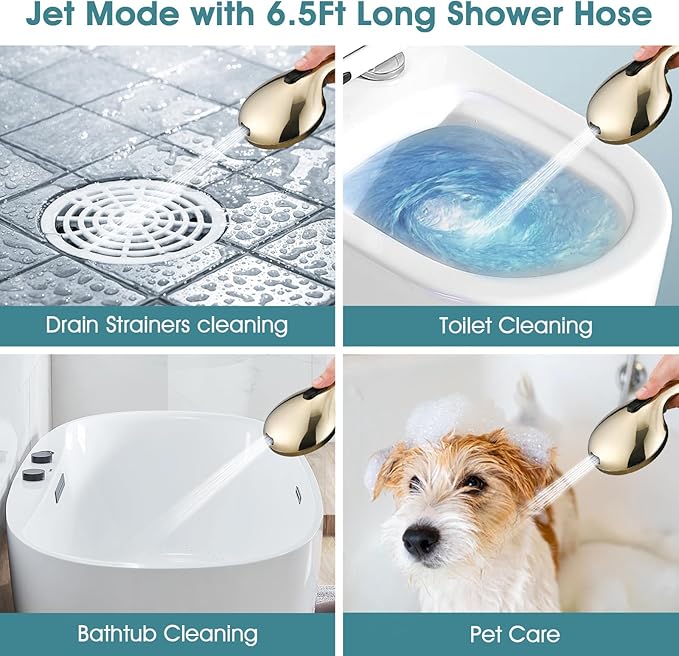 Hand Shower with Slide Bar, High Pressure 10 Setting Handheld Shower Head, Adjustable Height 24" Slide Bar, Wall Supply Elbow and 6.6ft Extra Long Shower Hose - Gold