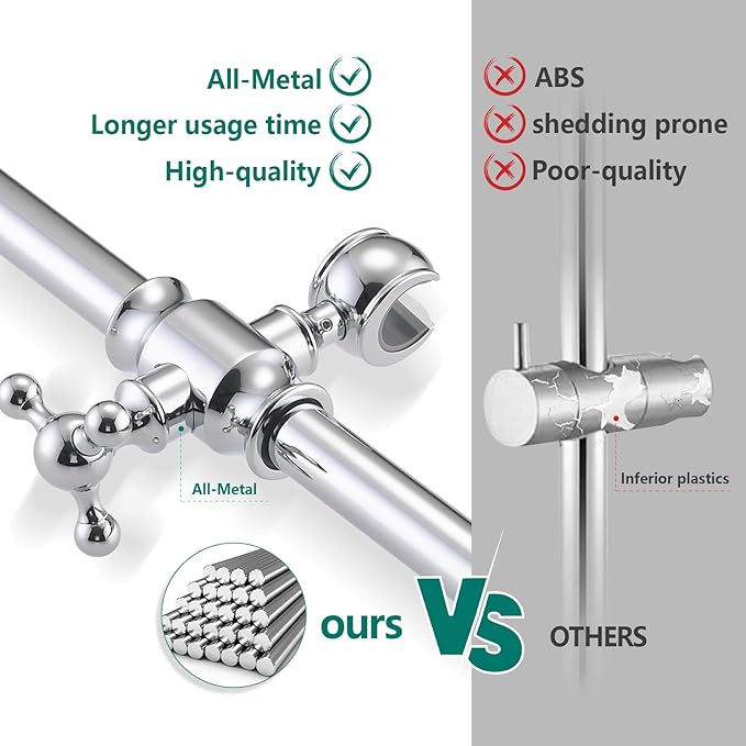 Handheld Shower Head with Slide Bar Combo, 6 Settings Handheld Shower with ON/OFF Pause Switch, Adjustable Height 27.5" Long Slide Bar, Round Wall Supply Elbow and 6.6ft Shower Hose, Chrome
