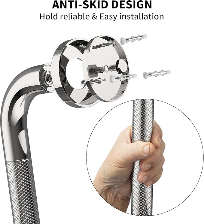 20 Inch Anti Slip Shower Grab Bar, YuanDe 2 Pack Chrome Stainless Steel Bath Grab Bar, Knurled Bathroom Safety Rail, Shower Handrail Support, Handicap Elderly Balance Assist Handles-1.25" Diameter