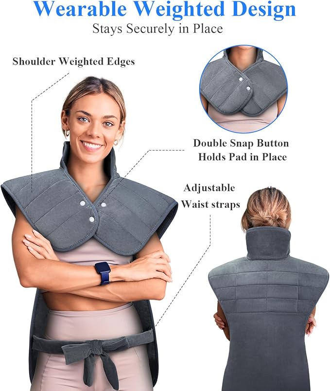 Weighted Heating Pad for Neck and Shoulders and Back, Mothers Day Gifts for Mom Wife, 22"x37" Large Heat Pad for Pain Relief and Daily Relaxtion, 6 Heat Levels 4 Timers, Auto-Off, Gifts for Women Men