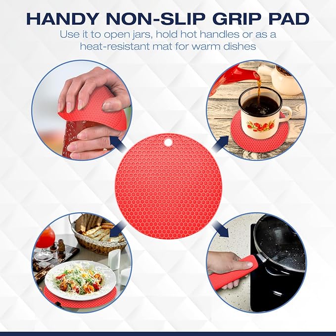 Jar Opener for Weak Hands with 5-in-1 Bottle Opener, Corkscrew Wine Opener, Firm Jar Gripper Pad and 2 Non Slip Rubber Grip Mats, Multifunction Kitchen Tool Set for Seniors, Easy Lid Removal-Red