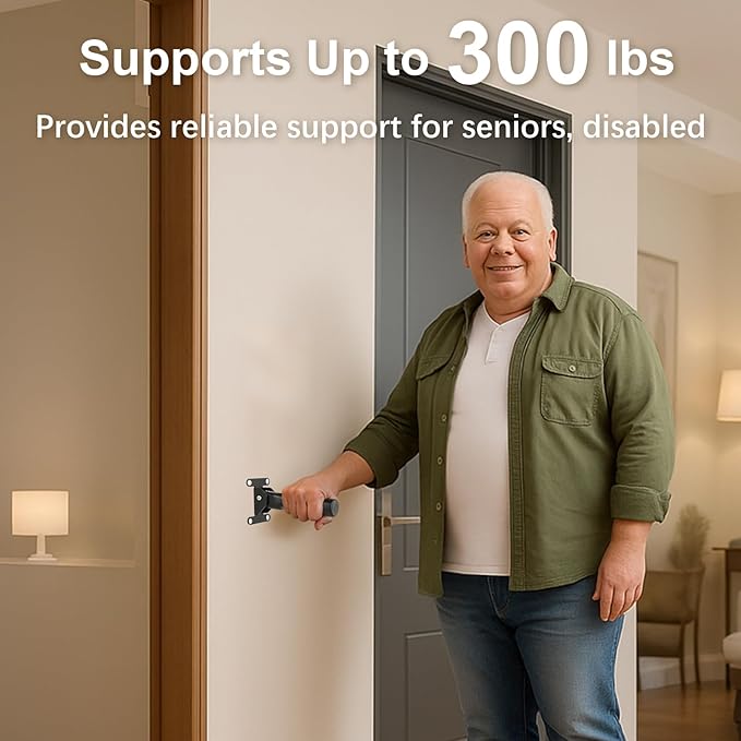Flip Up Grab Bar for Doorway/Stairs Safety Assist Handles for Elderly Non-Slip Grip Bar Great for Seniors, Elderly, Disabled, Handicap and Injured People - Suitable for Solid Wall (Black)