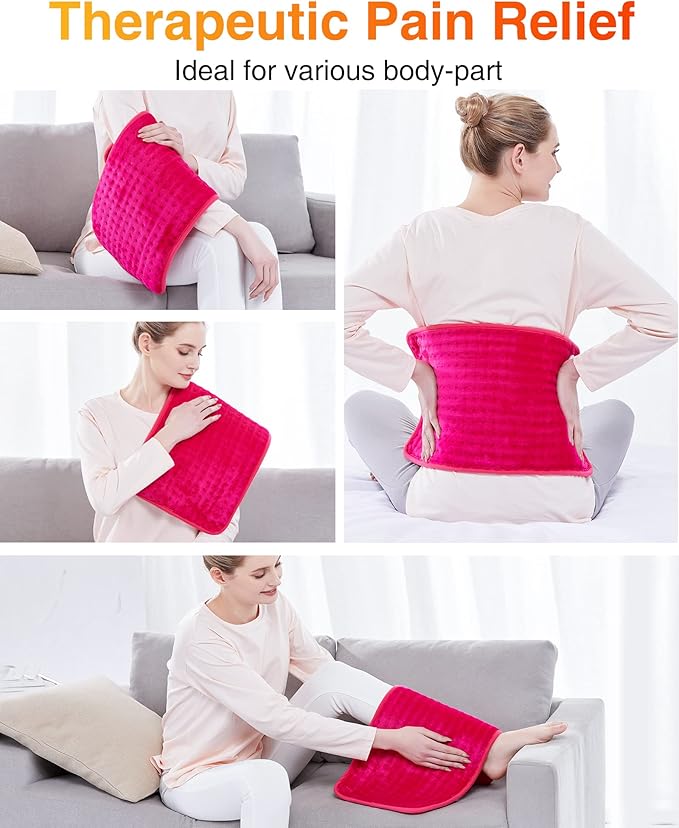 WOOMER Extra Large Heating Pad, Electric Heating Pad for Back Pain & Cramps Relief, Heat Pad with Multi-Color Option, Moist Heat Therapy Feature, Auto Shut-Off, Power Cords Storage Belt