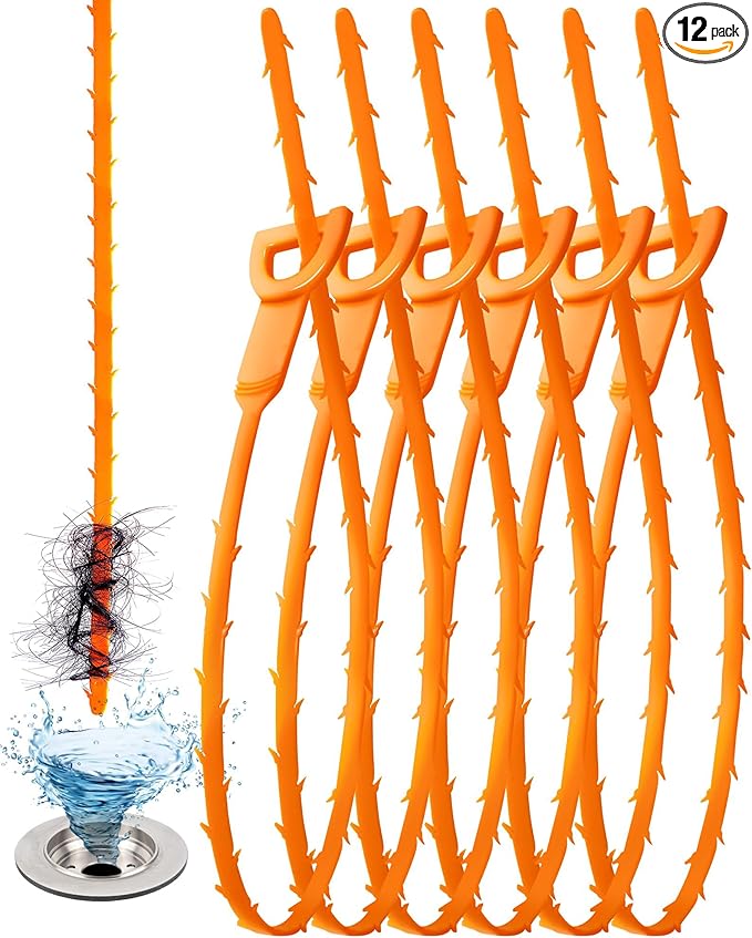 12 Pack Drain Clog Remover - Flexible Drain Snake for Effective Cleaning Hair and Debris in Sink or Bathtub, 19.6-Inch