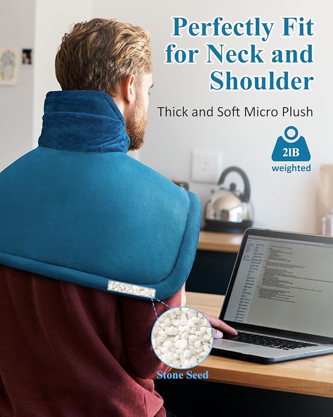 Heating Pad for Neck Shoulders Back, Weighted Heated Wrap, Electric Neck Shoulder Heating Pads 6 Heat Settings 4 Auto-Off,Mothers Day Gifts for Mom, Anniversary Birthday Gifts for Women Men Dad, Blue
