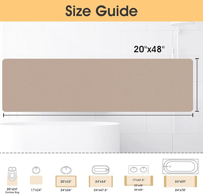 ACCUMTEK Non Slip Bath Mat, Thin Bathroom Rugs Fit Under Door, Quick Dry Bath Mats, Machine Washable Bath Rugs for Bathroom, Bathtub & Kitchen, Bathtub & Kitchen, Taupe/Solid/48 x20