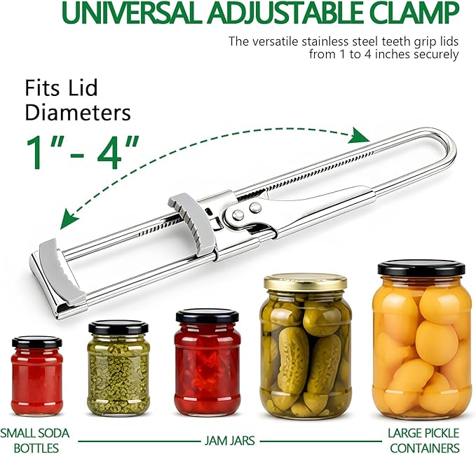 Jar Opener for Seniors with Arthritis - Adjustable Stainless Steel Bottle Opener & Manual Lid Gripper for Weak Hands - Heavy Duty Kitchen Gadgets & Gifts for Elderly
