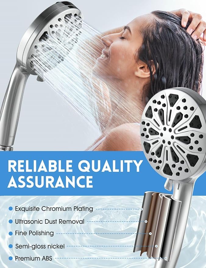 High Pressure Shower Head with Handheld, 10 Spray Modes Hand Held Showerhead, Built-in 2-Mode Power Wash for Bathroom Tub & Pets, 59 Inch Stainless Steel Hose, Adjustable Bracket, Chrome