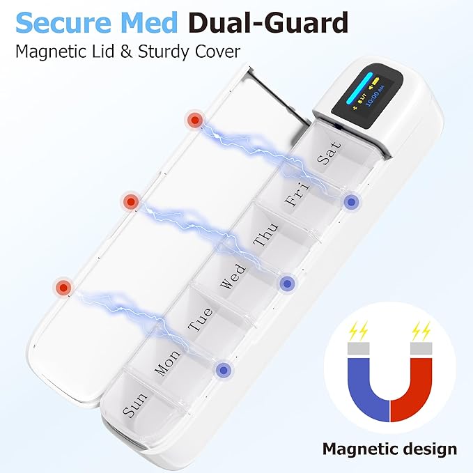 Daviky Smart Pill Organizer with Alarm, Bluetooth Daily Once a Day Pill Dispenser 7 Day with APP, Weekly Travel Pill Case, Portable Pill Reminder for Medicines, Supplements and Vitamins (White)
