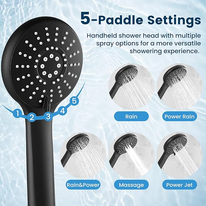 Filtered Shower Head with Handheld Combo,11.8 Inch Large Rectangular Black Rain Shower Head with 5 Modes Handheld Spray Combo,Adjustable Double Shower Heads with Holder and 11'' Extension Arm