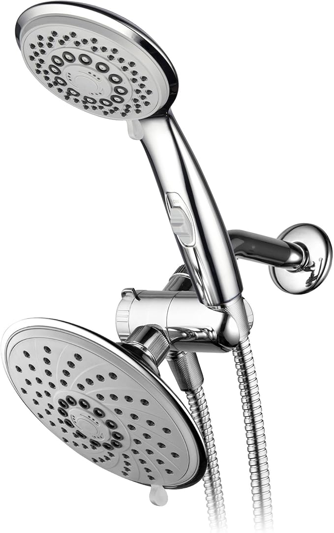 HotelSpa 6''/4'' Ultra-Luxury 3 way Rainfall Shower-Head/Handheld Shower Gray Spiral Combo w/Patented ON/OFF Pause Switch and 5-7 foot Stretchable Stainless Steel Hose