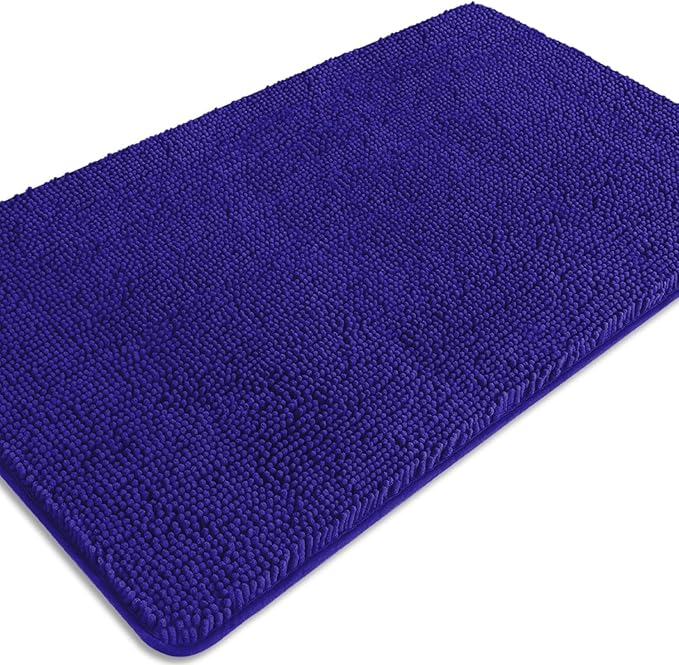Royal Blue Bathroom Rugs – Absorbent and Washable Bath Mat, Non-Slip, Thick Soft Chenille Bath Rugs for Bathroom Floor, Shower, Sink - 26" x 44"