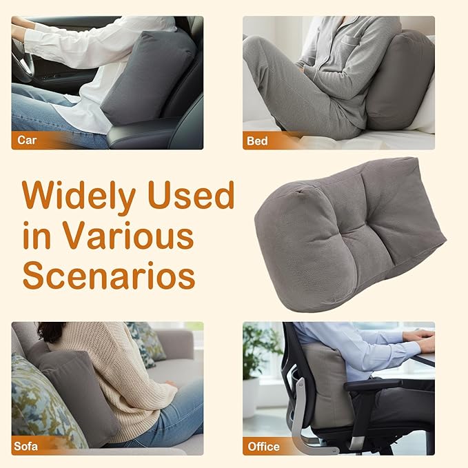 Lumbar Support Pillow Small Lower Back Pillow for Office Chair, Car Seat, and Desk Chair Ergonomic High-Elasticity Cushion for Pain Relief and Comfort on Sofa, Bed, or Travel (Gray)