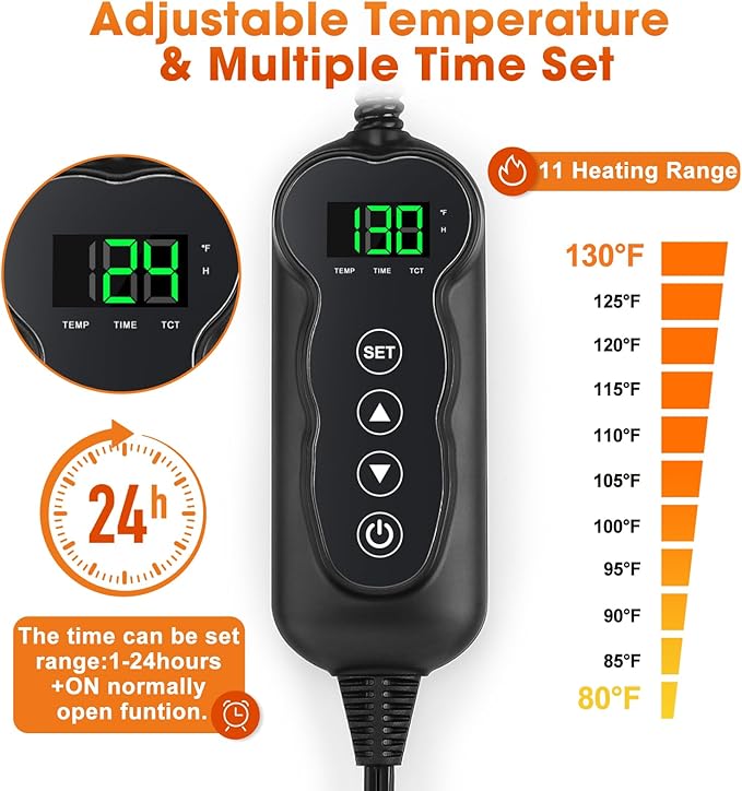GASUR Heated Cat Bed, Waterproof Cat Heating Pad Indoor w/Timer, Temp Adjustable Pet Heating Pads for Cats Dogs, Auto Power-Off, Cats Warming Bed w/Remove Washable Cover, Anti-Chew, 18''x16'', Small