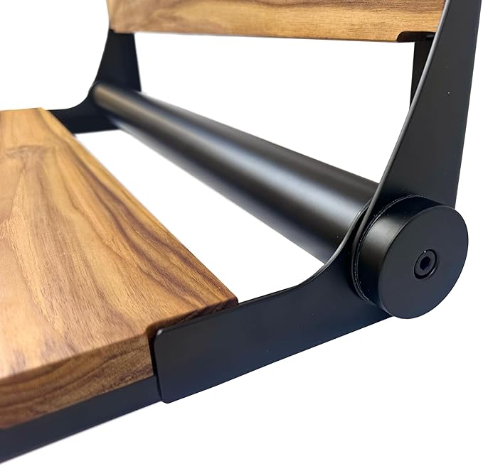 Teak Shower Seat Bench with Back - Wall Mounted Fold Up Shower Seat, Waterproof Folding Teak Bath Chair for Seniors, 304 Stainless Steel Frame, with 300 lbs Capacity - 24" Length, Matte Black