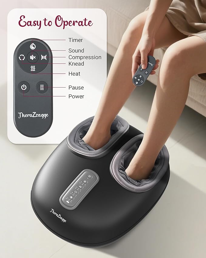 Foot Massager with Heat, Compression, Shiatsu Foot Massager Machine with Remote, Auto-Off Timers, Foot Warmer for Home Office, Up to Size 14,Black