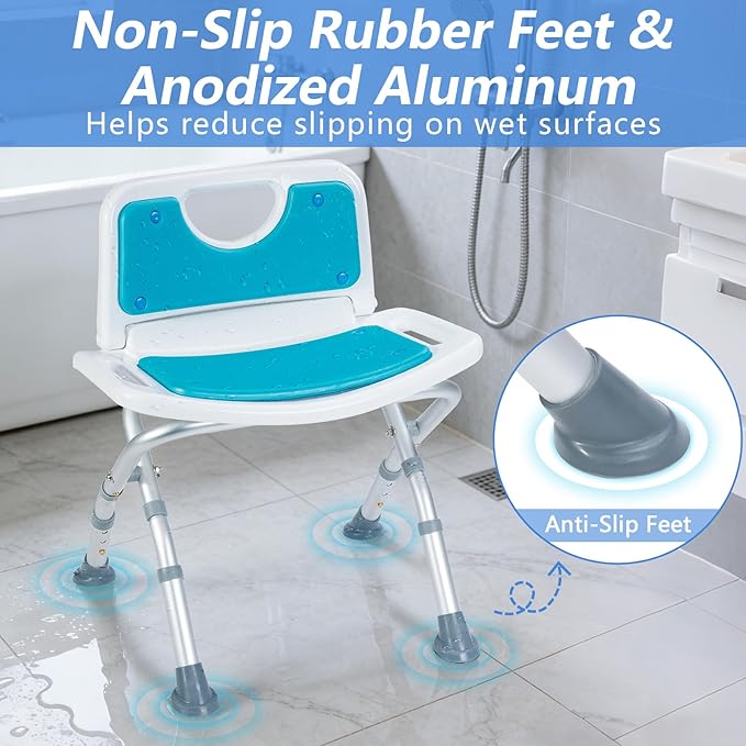 Folding Shower Chair for Inside Shower & tub with Foldable Back, Small Shower Seat for Seniors & Disabled, Portable Stools, Adjustable Height, Support 280 lbs