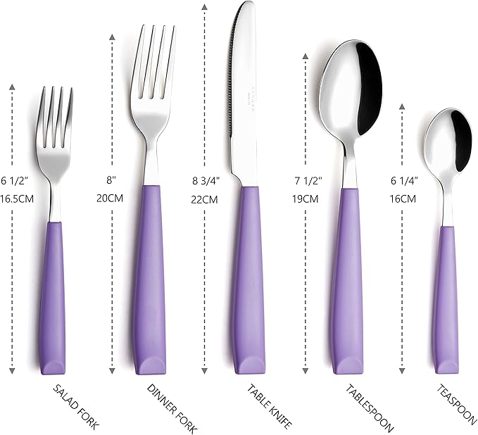 ANNOVA Silverware Set 20 Pieces Stainless Steel Cutlery Color Handle Flatware - 4 x Dinner Knife; 4 x Dinner Fork; 4 x Salad Fork; 4 x Dinner Spoon; 4 x Dessert Spoon (Lilac)