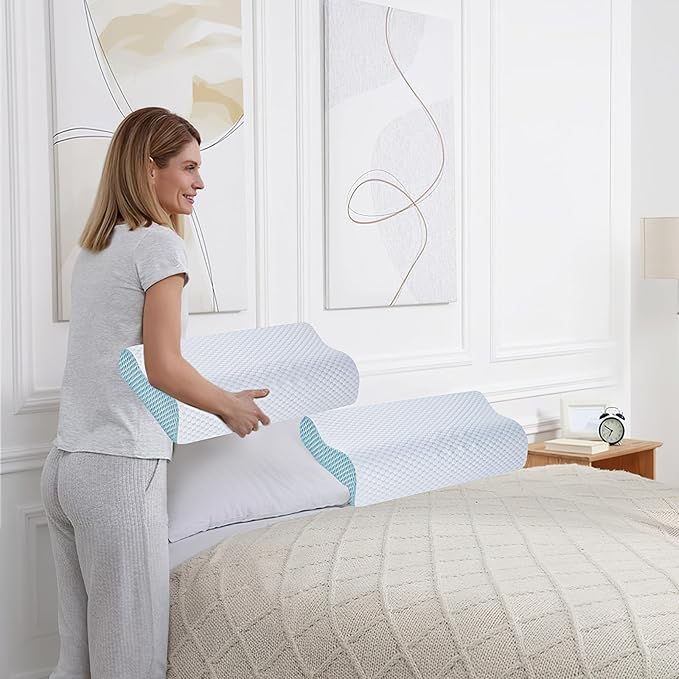 Cooling Pillows Queen Size Set of 2, Memory Foam Bed Pillows for Sleeping, Ergonomic Cervical Pillow for Neck and Shoulder Pain Relief, with Pillowcase,2 Pack
