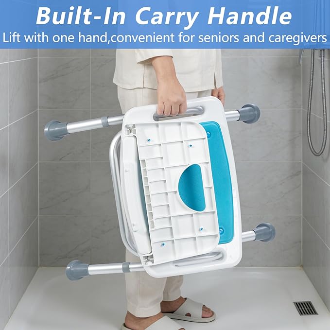 Folding Shower Chair for Inside Shower & tub with Foldable Back, Small Shower Seat for Seniors & Disabled, Portable Stools, Adjustable Height, Support 280 lbs