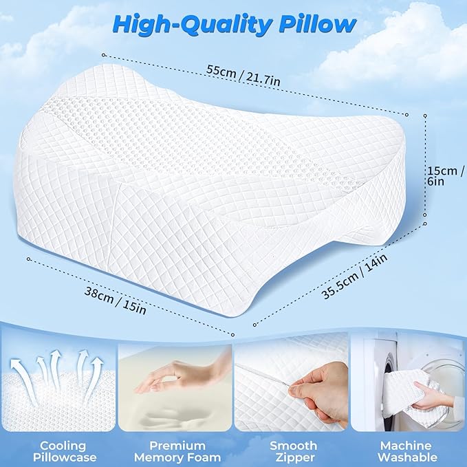 SAHEYER Side Sleeper Pillow with Arm Hole, Upgraded Memory Foam Shoulder Pillow for Neck Pain Relief, Adjustable Multi-Angle Arm Tunnels Support for Adults Pressure-Free Sleep (White)