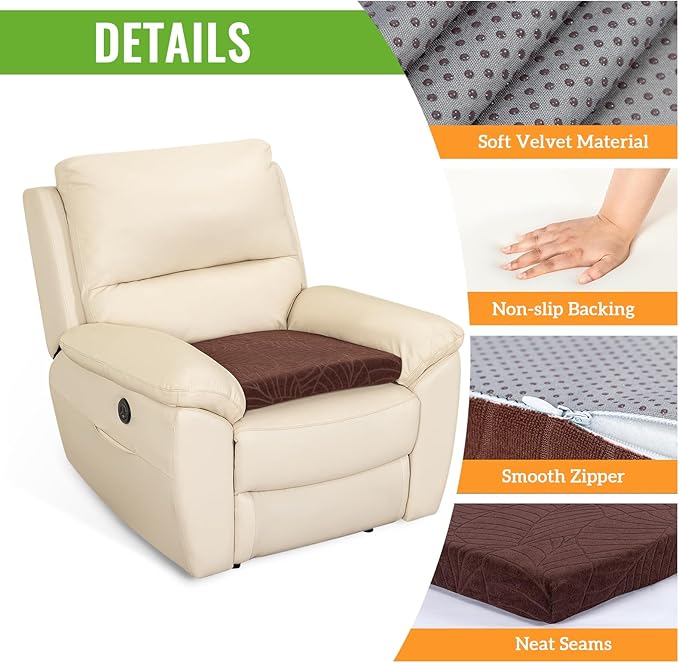 Recliner Cushions for Long Sitting Foam Seat Cushion Soft Tufted Layer for Elderly Seniors, Recliner Chair, Floor Pillow, Office Chair, Car, No Pressure on Thighs, 20X20X3 Inch - Leaves Coffee