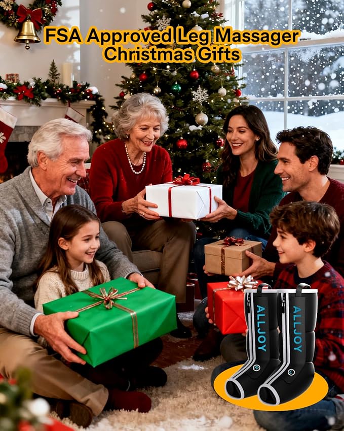 ALLJOY Fathers Mothers Day Gifts, Leg Massager with Heat and Compression, Sequential Leg Compression Massager Boots w/ 2 Heat 4 Mode 4 Intensity, Leg Massager for Circulation and Pain Relief FSA