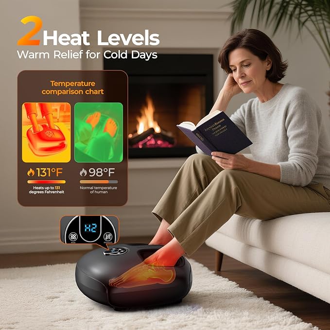 Foot Massager with Heat, Shiatsu Deep Kneading Electric Foot Massager with Remote, 4 Modes & Vibration & Compression & Roller for Feet Relief, Fits Men's Size 13, Gift for Women Men Mother's Day