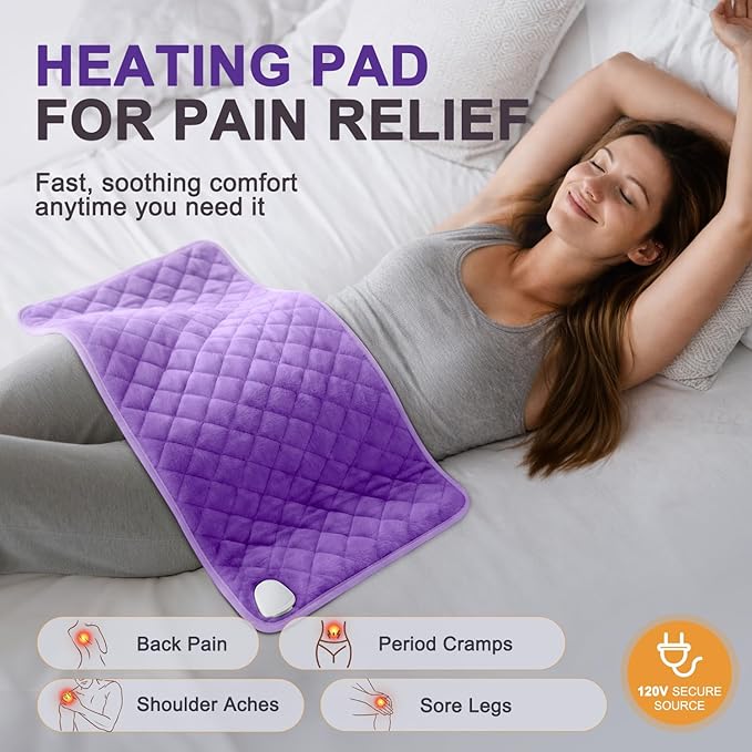 Heating Pad for Period Cramps Relief - 35"x20" Extra Large Electric Heating Pad for Back, Neck and Shoulder, Moist & Dry Heat, Adjustable Temperature, Timer Auto Shut-Off, Machine Washable (Purple)