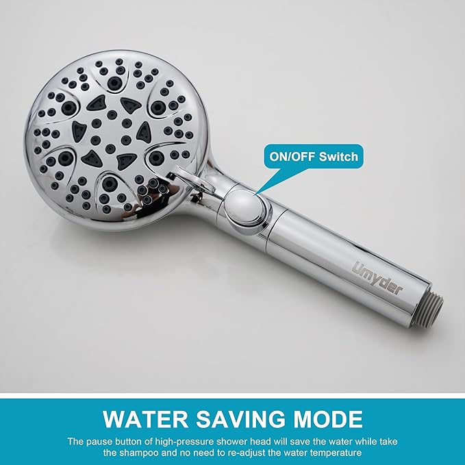 Handheld Shower Head with ON/OFF Switch,Detachable 8 Mode High Pressure Shower Wand with Long Hose and Bracket PLUS Extra Adhesive Holder for Lower Mount,Built-in Power Wash to Clean Tub,Silve