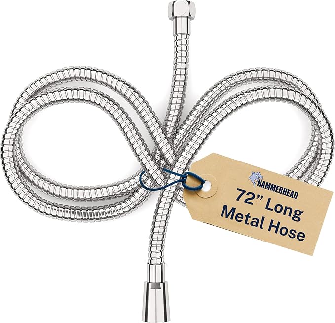 HammerHead Showers Solid Metal Shower Hose Attachment for Showerhead, Extra-Long 72-Inch Universal Replacement Hose for Hand held Shower, Chrome