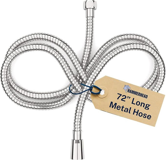 HammerHead Showers Solid Metal Shower Hose Attachment for Showerhead, Extra-Long 72-Inch Universal Replacement Hose for Hand held Shower, Chrome