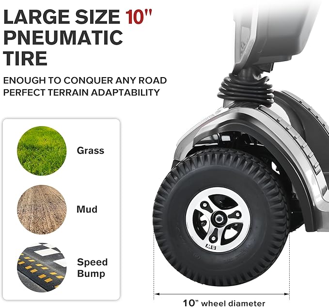 S500 4-Wheel Electric Mobility Scooter, Long-Range 52Ah Battery Up to 25 Miles, 500W Heavy-Duty Motor, 10” Pneumatic Tires, Adjustable Captain Seat, Storage Baskets for Seniors, Grey