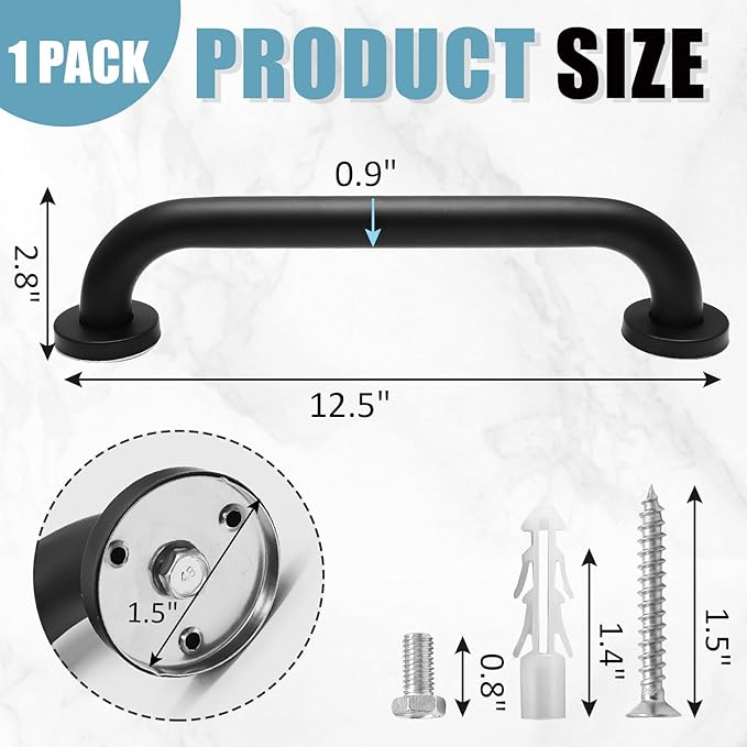 12 Inch Shower Grab Bar Stainless Steel Stairs Grab Indoor & Outdoor Deck Hand Rail Safety Grab Bar Handle Bathroom Shower Balance Bar Wall Handrail Support for Handicap Senior Pregnant