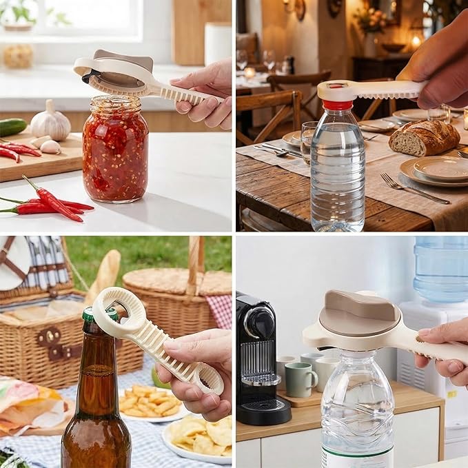 Adjustable Jar and Bottle Opener for Weak Hands & Seniors, 4-in-1 Stainless Steel Lid Remover with 3 Non-Slip Clamps, Multi Size Tool for Jars, Cans & Wine Bottles, Kitchen Helper
