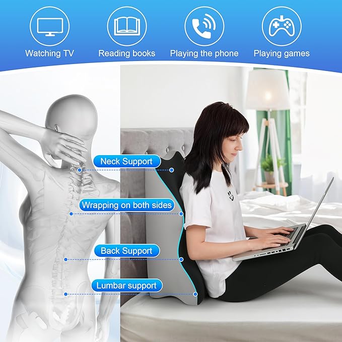 Aduken Reading Pillow for Bed, Adult Memory Foam Ergonomic Back Support Pillow for Sitting up, Prone Pillow Face Down Sleep, Wedge Pillow for Back Pain Relief