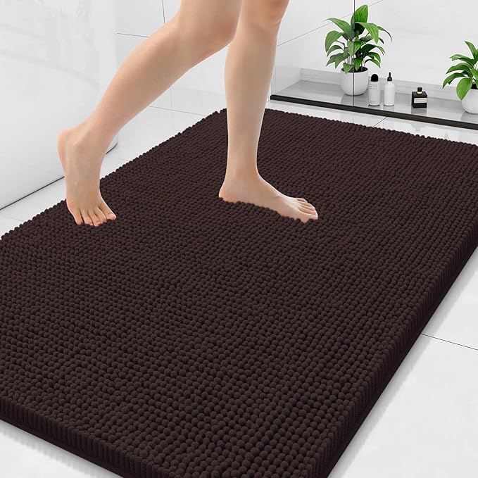 Arotive Bathroom Rugs 47x32, Extra Soft Absorbent Shaggy Chenille Bath Rugs, Machine Washable Rubber Backing Non-Slip Bath Mats for Bathroom Floor Tub and Shower, Home Decor Accessories, Brown