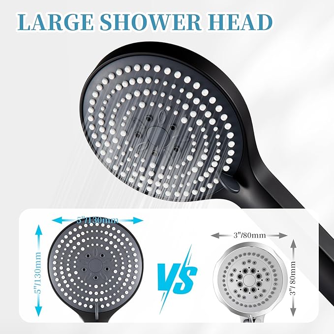OFFO Handheld Shower Head Set, 6-Mode High Pressure Handheld Sprayer with 60 in Stainless Steel Shower Hose, High Flow Large Powerful Boosting Handheld Showerhead for Low Water Pressure, Matte Black
