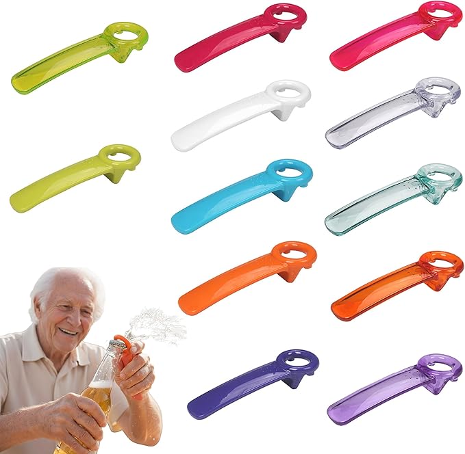 12PC Bulk Rainbow Jar Key & Easy Open Popper Lid Openers — Easy Smooth Grip Can Popper Tool for Children, Elderly, Arthritis or Weak Hands (Opaque and Transparent Purple,Red,White,Orange,Blue,Green)