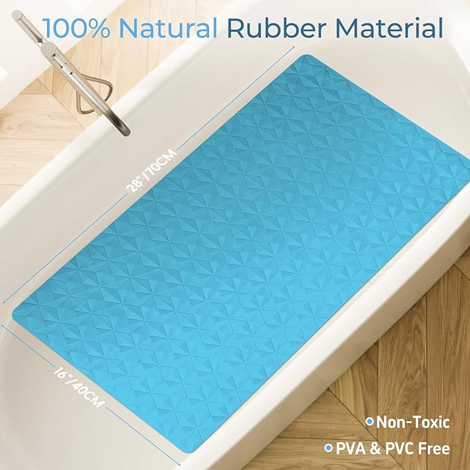 WRISIN Non Slip Bathtub Mat for Bath Tub Shower - Natural Rubber Mat with 241 Suction Cups - Soft Bathroom Safety Mat - Unique Diamond Pattern - Fatigue Relief - Machine Washable - 16 × 28 Inch