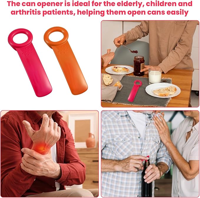 Ouligay 2PCS Jar Openers for Seniors, Jar Lid Opener, Plastic Lid Opener, Church Key Can Opener Jar Opener Gripper 5.51 inch, Rose Red & Orange