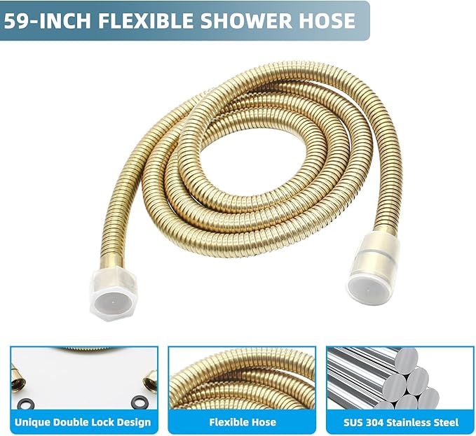 Solid Brass Handheld Shower Head Arc Design High Pressure Brushed Gold Hand Shower Wand with Adjustable Supply Elbow Wall Connector Shower Holder and 59″ Stainless Steel Hose Set