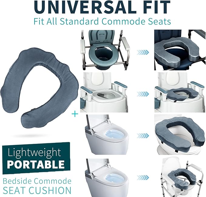 Raised Toilet Seat Cushion for Elderly - Adds 2 inches - Commode Seat Cushion Padded Toilet Seat Riser with High-Density Foam for Enhanced Comfort & Elevation, Universal Fit (2 inches)