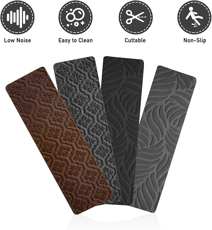 Stair Treads for Wooden Steps - Non Slip Stairs Carpet Tape Peel and Stick with Double Adhesive Tape Set of 15 Leaf -Grey