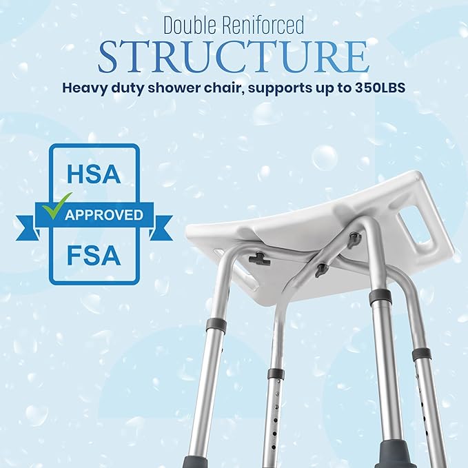 Dr.Kays Shower Chair for Inside Bathroom 350 lbs Shower Stool with Adjustable Height, Portable Heavy-Duty Bath Bench Padded Seat for Inside Tub Bathroom Chair for Elderly and Disabled FSA/HSA Eligible