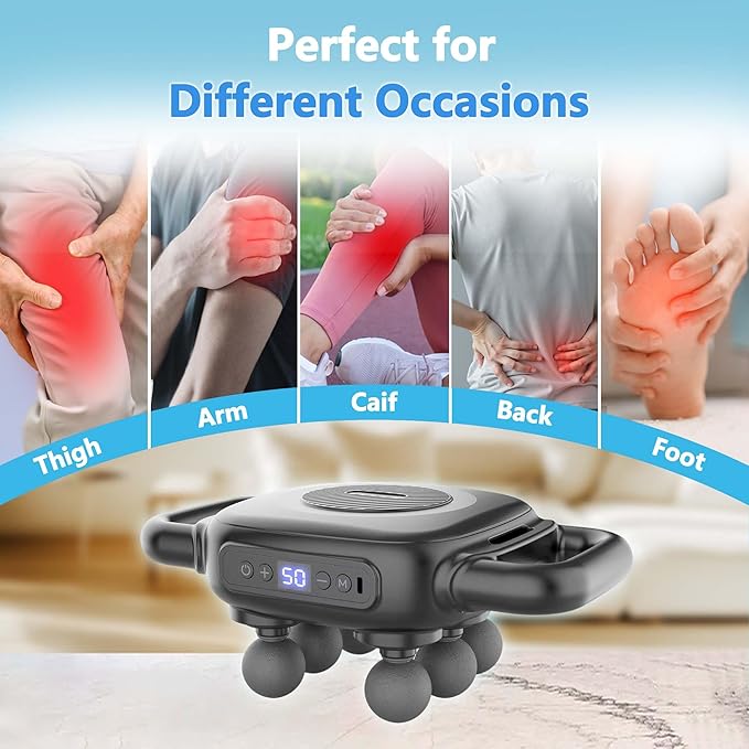 UFFAE Six Head Massage Gun, 50 Intensity Levels & 9 Massage Modes, Equipped with 3 Different Massage Heads, Massage Gun with Adjustable Belt Ideal Gifts for Women, Men, Mom, and Dad
