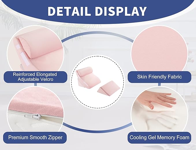 WSOFRLAC 4PCS Orthopedic Bed Wedge Pillow Set for Post Surgery Recovery - Adjustable Memory Foam Support Pillows for Back/Leg/Shoulder Pain Relief, Acid Reflux & Anti Snoring Sleeping System, Pink