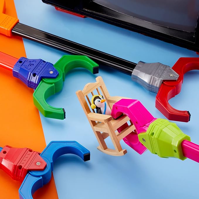 Lewtemi 4 Pcs Interactive Grabber Claw Robot Arm Pack Reacher Pickup Tool and Hand Eye Coordination Play, 18 Inch (Multicolor)