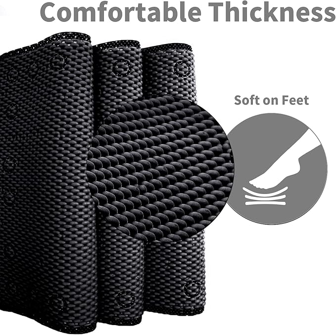 Shower and Bath Mat,Non-Slip Machine Washable and Extra Large Bathtub Mats with Drain Holes and Suction Cups Soft Foam Tub Mats-36” X 17”,Black